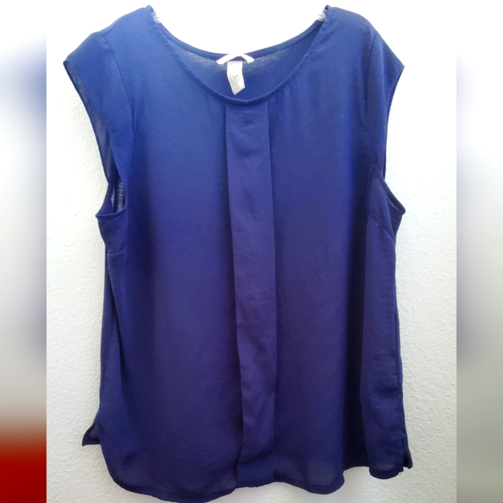 H&M Navy Blue Blouse Top Size Large Career Basic Workwear Corporate Chic Preppy